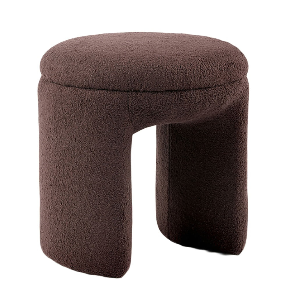 Janie Rounded Ottoman Stool with Open Frame Base, Brown Fabric-BM353214
