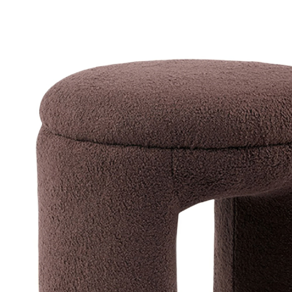 Janie Rounded Ottoman Stool with Open Frame Base, Brown Fabric-BM353214