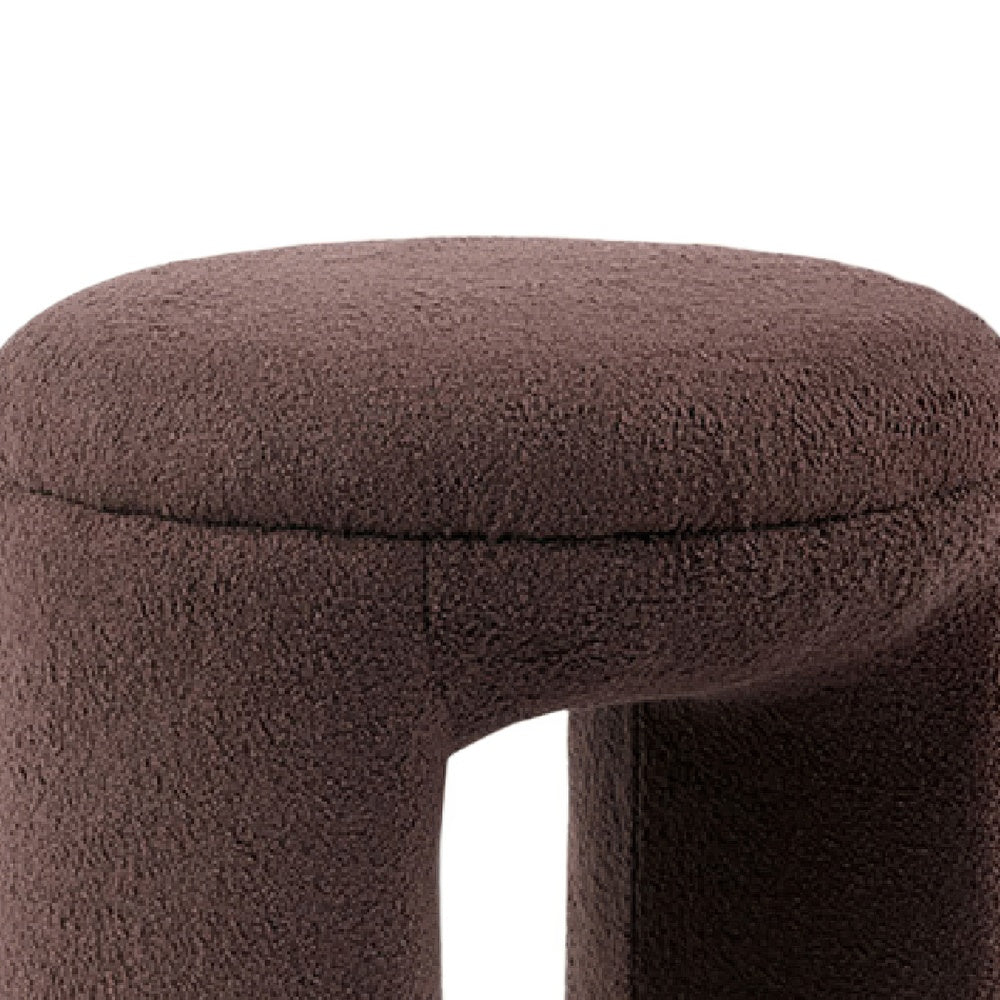 Janie Rounded Ottoman Stool with Open Frame Base, Brown Fabric-BM353214