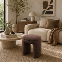 Janie Rounded Ottoman Stool with Open Frame Base, Brown Fabric-BM353214