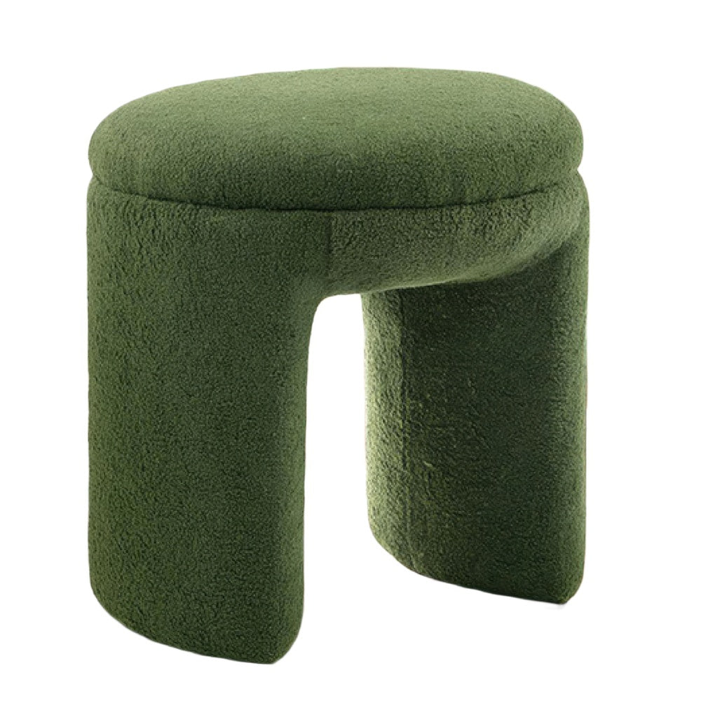 Janie Rounded Ottoman Stool with Open Frame Base, Green Fabric-BM353215