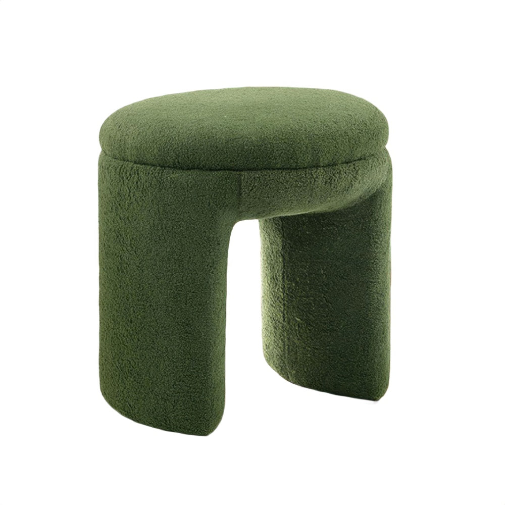 Janie Rounded Ottoman Stool with Open Frame Base, Green Fabric-BM353215