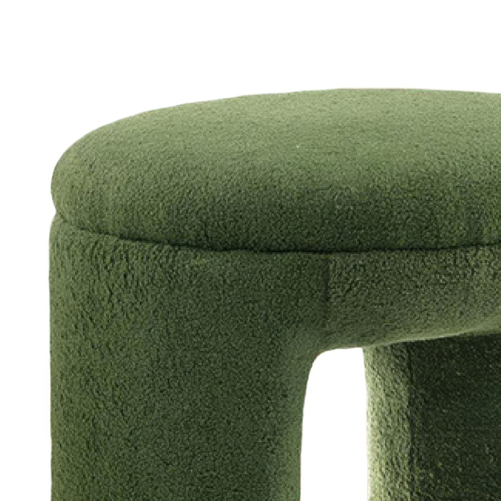 Janie Rounded Ottoman Stool with Open Frame Base, Green Fabric-BM353215