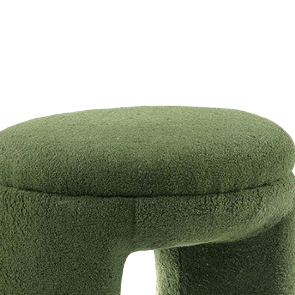 Janie Rounded Ottoman Stool with Open Frame Base, Green Fabric-BM353215