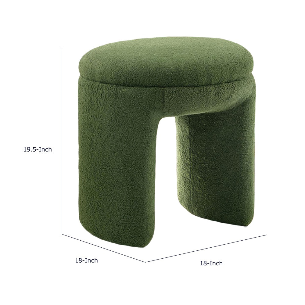 Janie Rounded Ottoman Stool with Open Frame Base, Green Fabric-BM353215