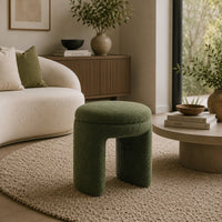 Janie Rounded Ottoman Stool with Open Frame Base, Green Fabric-BM353215