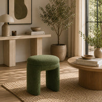 Janie Rounded Ottoman Stool with Open Frame Base, Green Fabric-BM353215