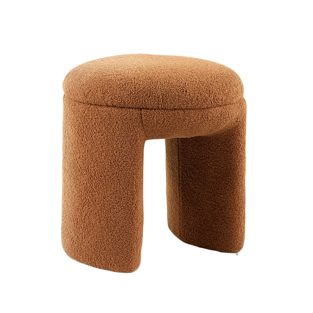 Janie Rounded Ottoman Stool with Open Frame Base, Saddle Brown Fabric-BM353216