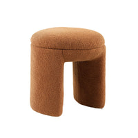 Janie Rounded Ottoman Stool with Open Frame Base, Saddle Brown Fabric-BM353216