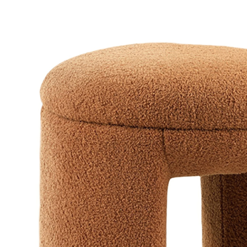 Janie Rounded Ottoman Stool with Open Frame Base, Saddle Brown Fabric-BM353216