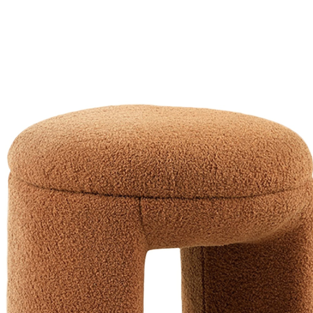 Janie Rounded Ottoman Stool with Open Frame Base, Saddle Brown Fabric-BM353216