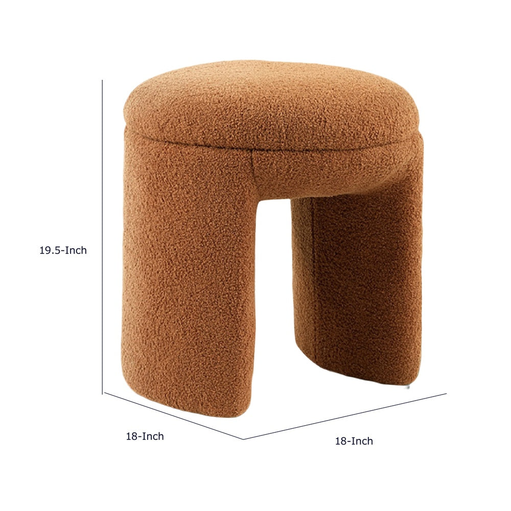 Janie Rounded Ottoman Stool with Open Frame Base, Saddle Brown Fabric-BM353216