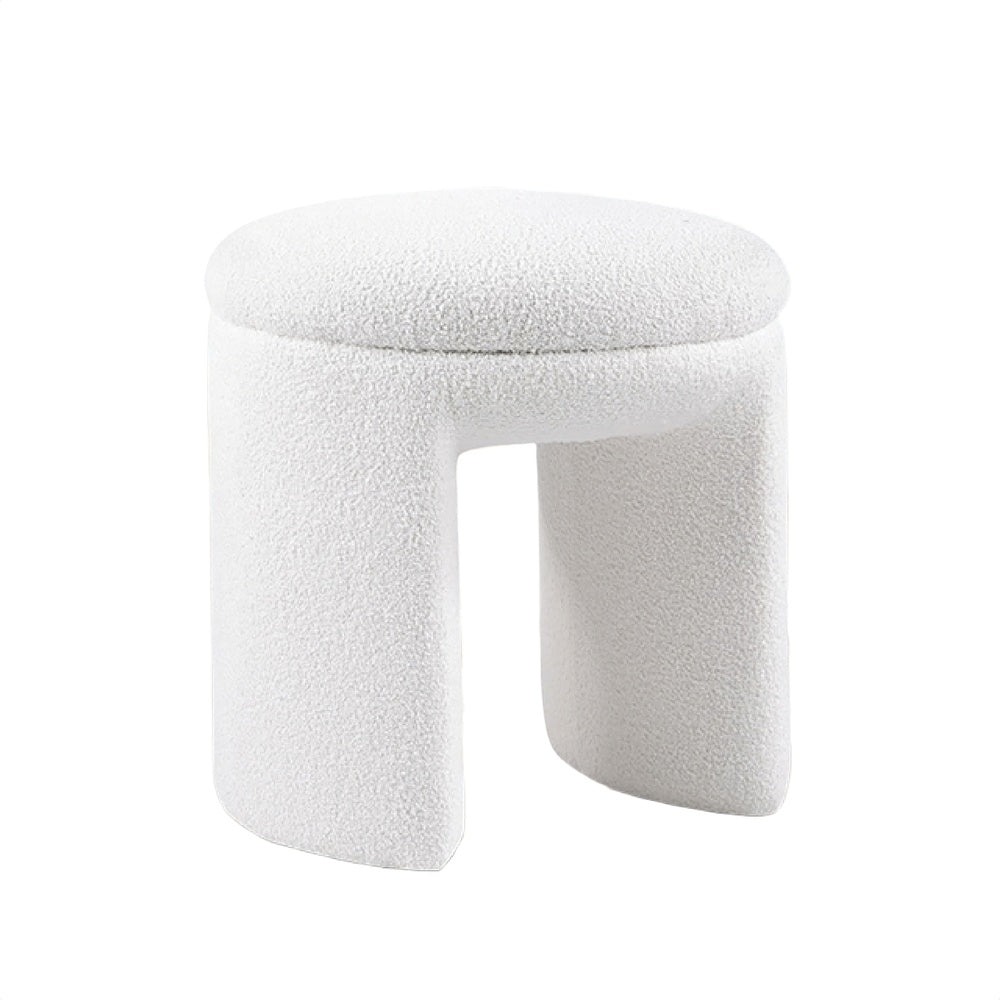 Janie Rounded Ottoman Stool with Open Frame Base, Beige Fabric-BM353217