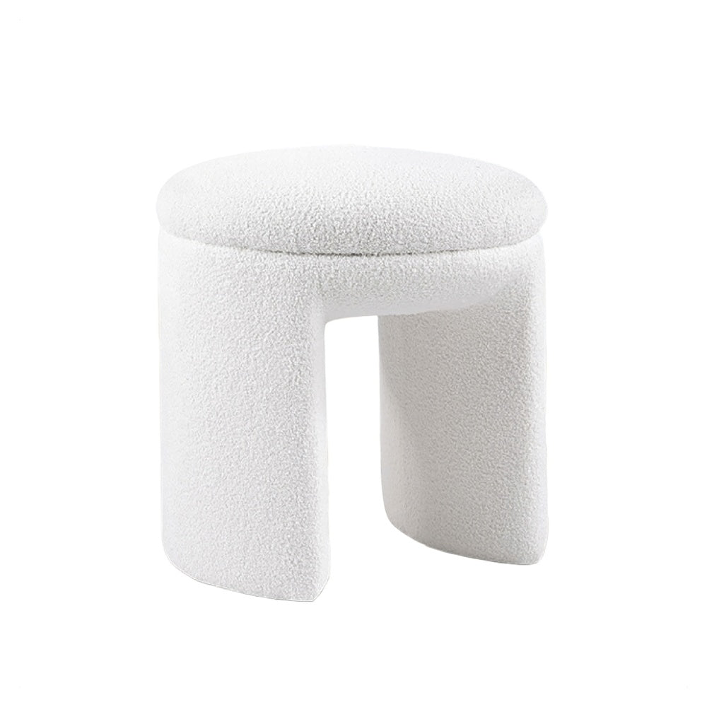Janie Rounded Ottoman Stool with Open Frame Base, Beige Fabric-BM353217