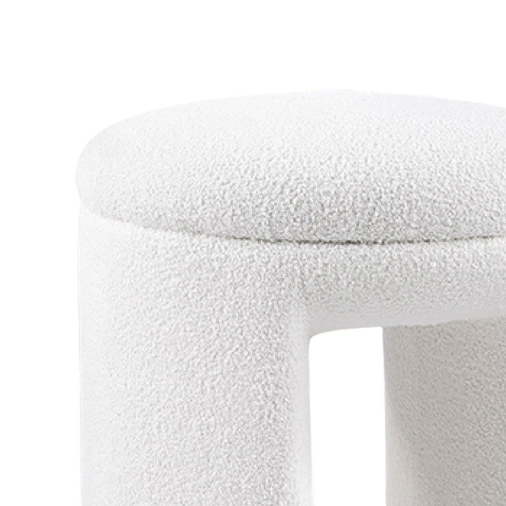 Janie Rounded Ottoman Stool with Open Frame Base, Beige Fabric-BM353217