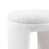 Janie Rounded Ottoman Stool with Open Frame Base, Beige Fabric-BM353217