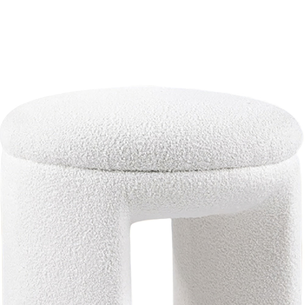 Janie Rounded Ottoman Stool with Open Frame Base, Beige Fabric-BM353217