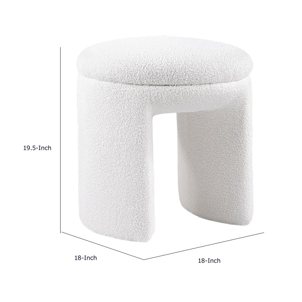 Janie Rounded Ottoman Stool with Open Frame Base, Beige Fabric-BM353217