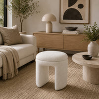 Janie Rounded Ottoman Stool with Open Frame Base, Beige Fabric-BM353217