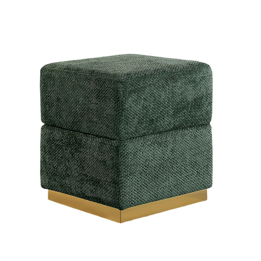 Kris Ottoman Stool with Hidden Storage, Gold Base, Green Chenille-BM353218