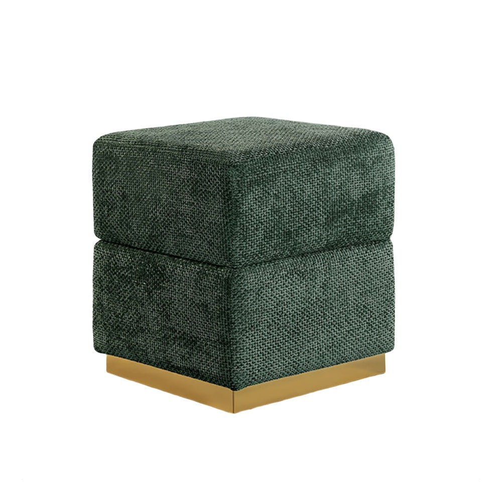 Kris Ottoman Stool with Hidden Storage, Gold Base, Green Chenille-BM353218