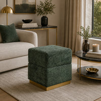 Kris Ottoman Stool with Hidden Storage, Gold Base, Green Chenille-BM353218