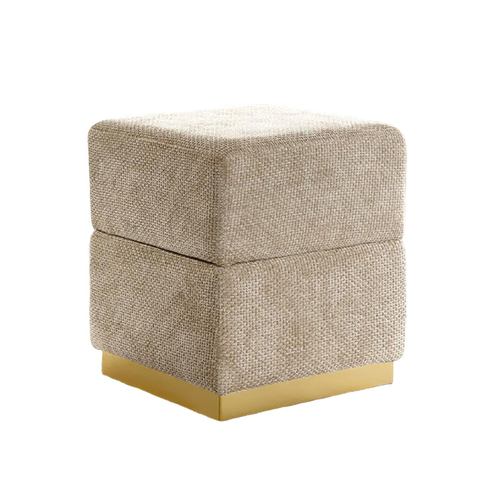 Kris Ottoman Stool with Hidden Storage, Gold Base, Silver Gray Chenille-BM353219