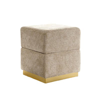 Kris Ottoman Stool with Hidden Storage, Gold Base, Silver Gray Chenille-BM353219