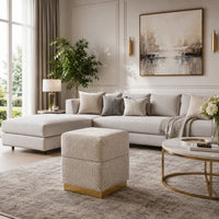 Kris Ottoman Stool with Hidden Storage, Gold Base, Silver Gray Chenille-BM353219