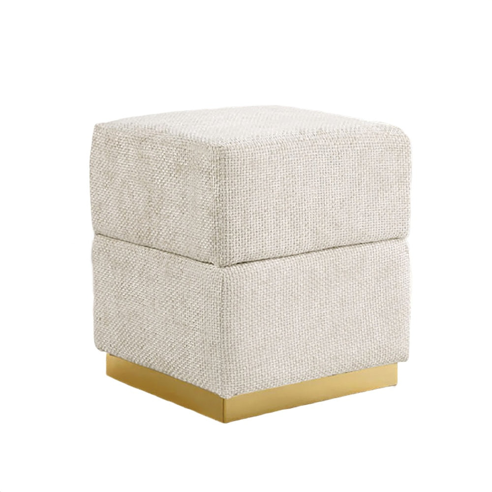 Kris Ottoman Stool with Hidden Storage, Gold Base, Beige Chenille-BM353220