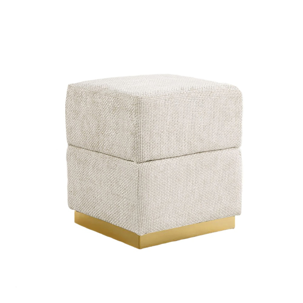 Kris Ottoman Stool with Hidden Storage, Gold Base, Beige Chenille-BM353220
