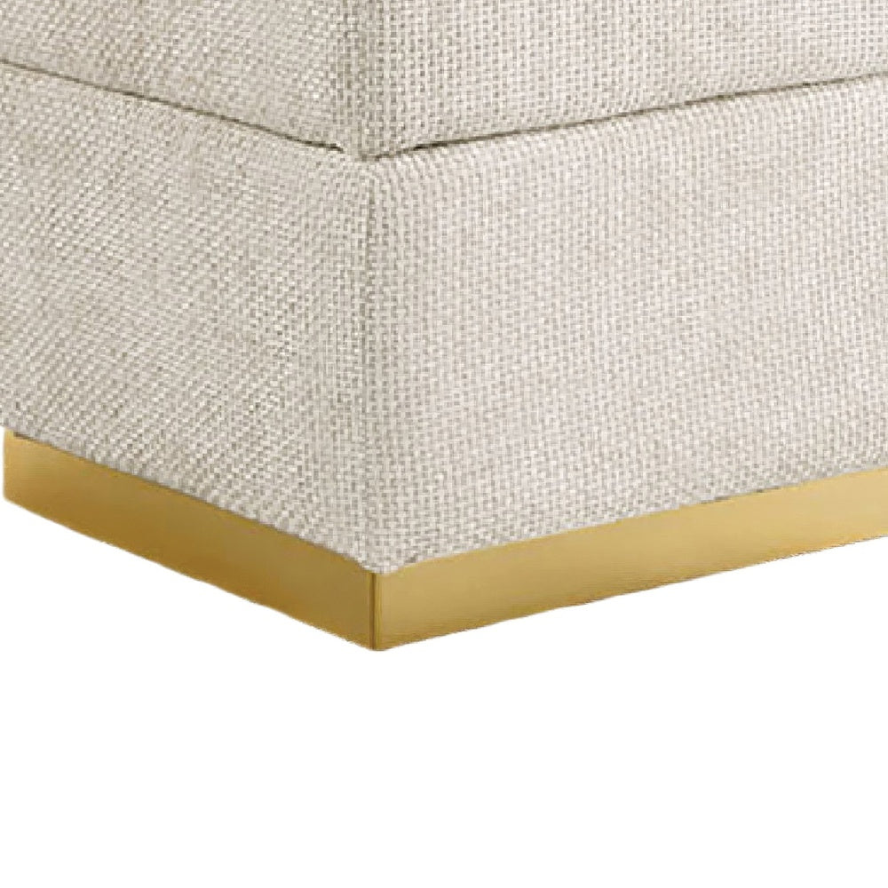 Kris Ottoman Stool with Hidden Storage, Gold Base, Beige Chenille-BM353220