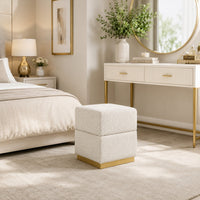 Kris Ottoman Stool with Hidden Storage, Gold Base, Beige Chenille-BM353220