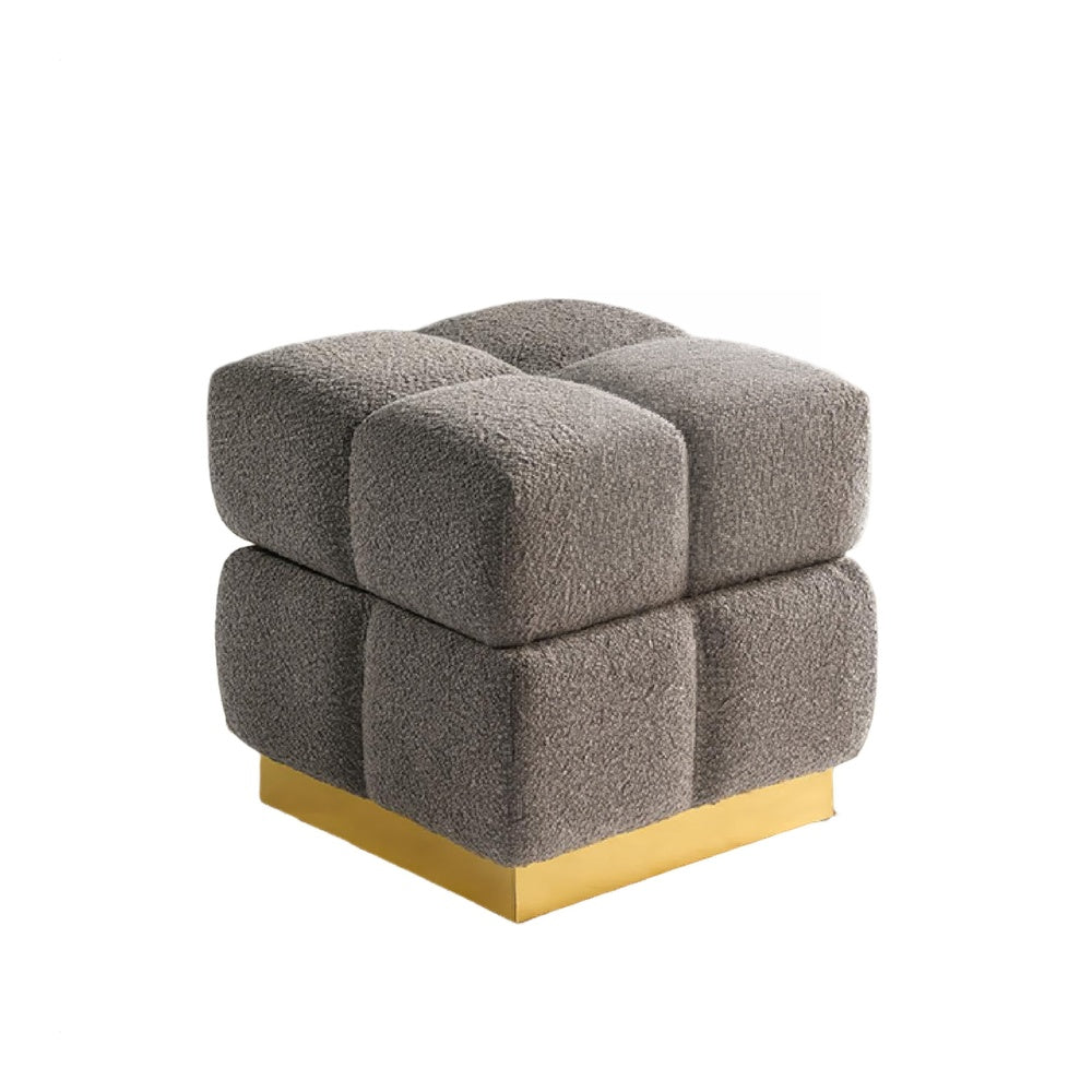 Anne Ottoman Stool with Storage, Gold Base, Gray Biscuit Tufted Fabric-BM353221