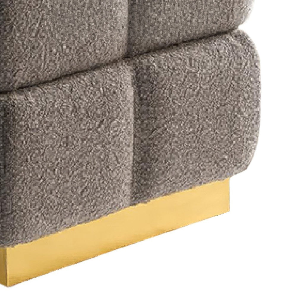 Anne Ottoman Stool with Storage, Gold Base, Gray Biscuit Tufted Fabric-BM353221
