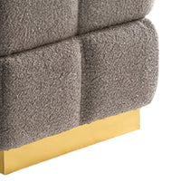 Anne Ottoman Stool with Storage, Gold Base, Gray Biscuit Tufted Fabric-BM353221
