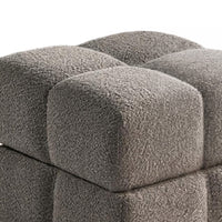 Anne Ottoman Stool with Storage, Gold Base, Gray Biscuit Tufted Fabric-BM353221