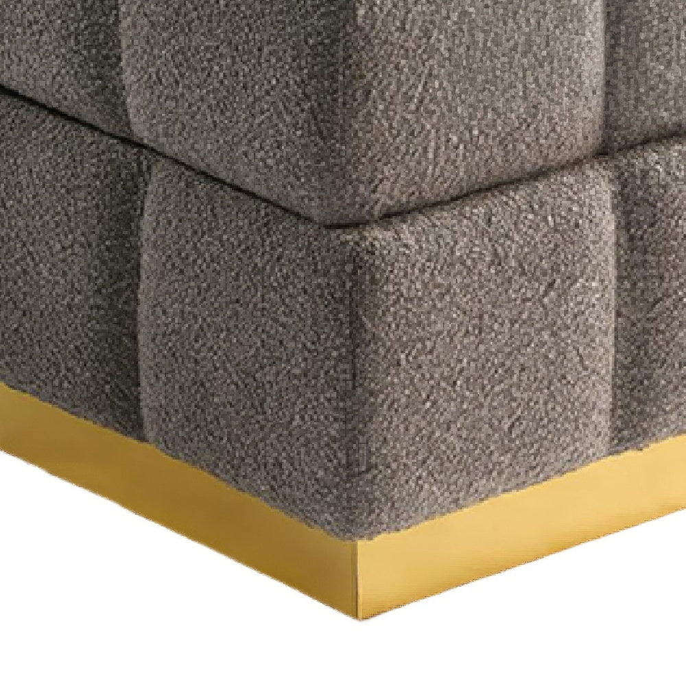 Anne Ottoman Stool with Storage, Gold Base, Gray Biscuit Tufted Fabric-BM353221
