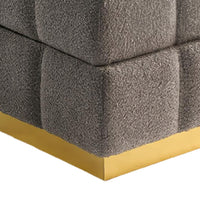 Anne Ottoman Stool with Storage, Gold Base, Gray Biscuit Tufted Fabric-BM353221