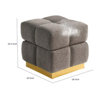 Anne Ottoman Stool with Storage, Gold Base, Gray Biscuit Tufted Fabric-BM353221