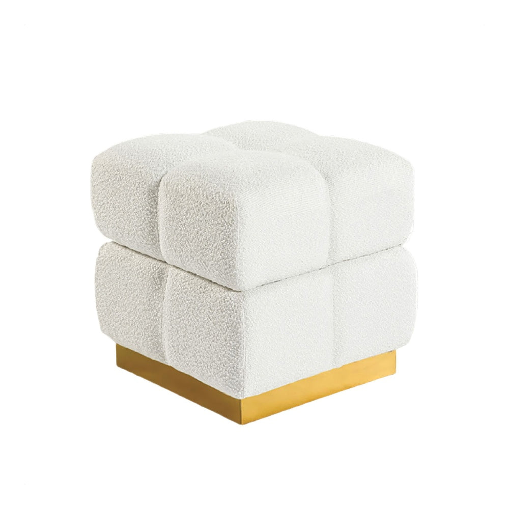 Anne Ottoman Stool with Storage, Gold Base, Beige Biscuit Tufted Fabric-BM353222
