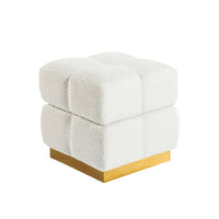 Anne Ottoman Stool with Storage, Gold Base, Beige Biscuit Tufted Fabric-BM353222