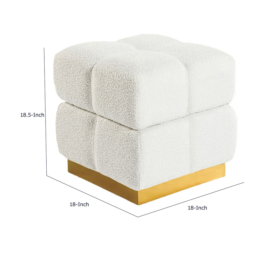 Anne Ottoman Stool with Storage, Gold Base, Beige Biscuit Tufted Fabric-BM353222