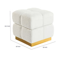 Anne Ottoman Stool with Storage, Gold Base, Beige Biscuit Tufted Fabric-BM353222