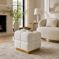 Anne Ottoman Stool with Storage, Gold Base, Beige Biscuit Tufted Fabric-BM353222