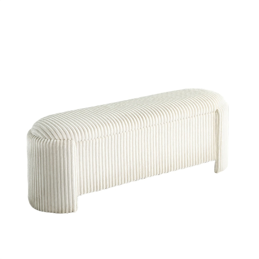Greta Storage Bench with Ribbed Design, Hidden Storage, White Corduroy-BM353223