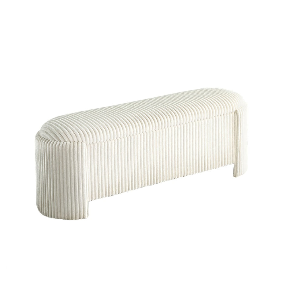 Greta Storage Bench with Ribbed Design, Hidden Storage, White Corduroy-BM353223