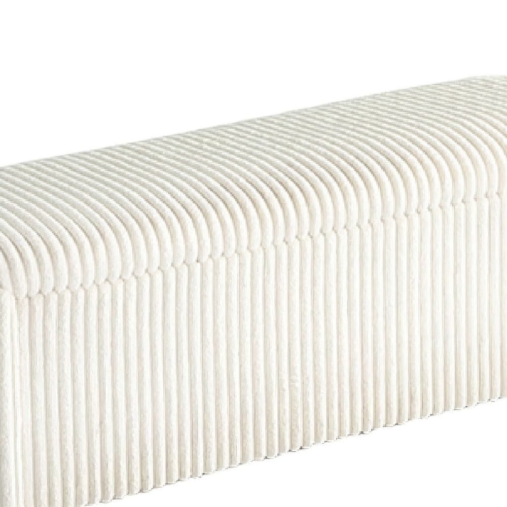 Greta Storage Bench with Ribbed Design, Hidden Storage, White Corduroy-BM353223
