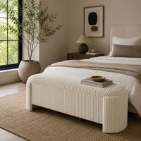 Greta Storage Bench with Ribbed Design, Hidden Storage, White Corduroy-BM353223
