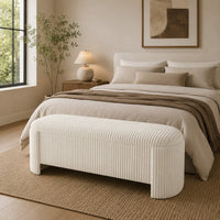 Greta Storage Bench with Ribbed Design, Hidden Storage, White Corduroy-BM353223